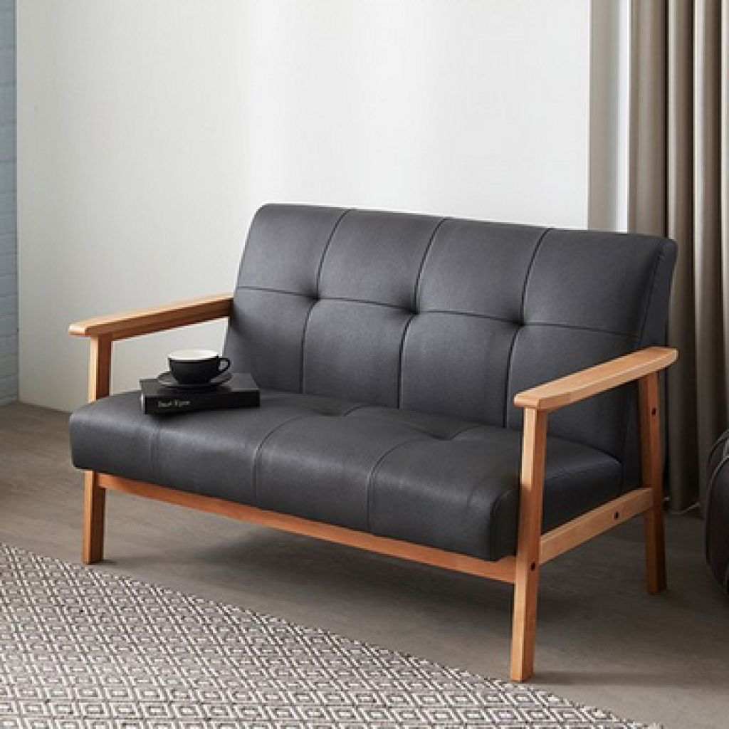 레이디가구 카누 원목 가죽 2인용 소파