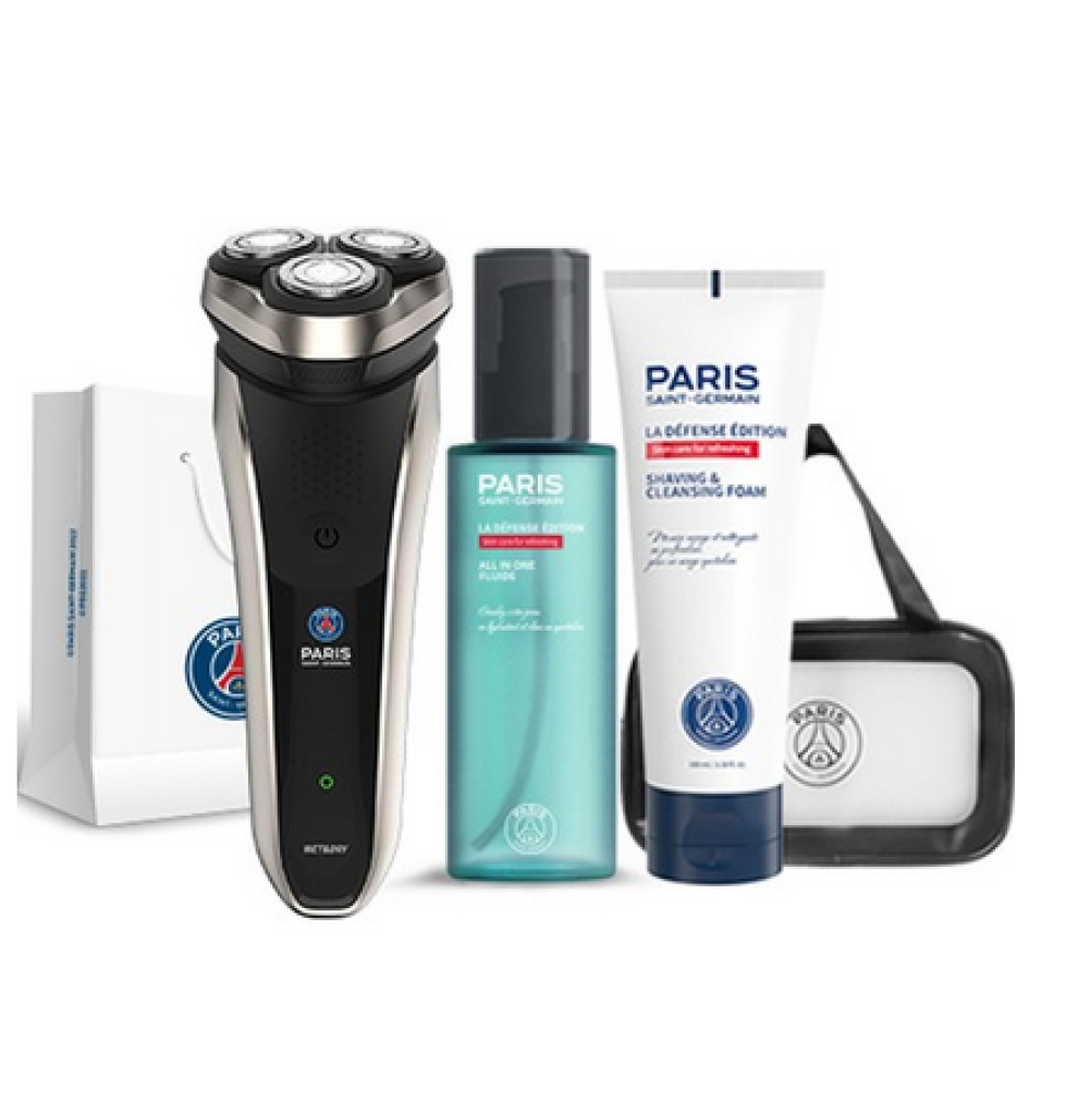 파리생제르맹 IPX7 프리미엄 방수 전기면도기 + 올인원 플루이드 + 쉐이빙 앤 클렌징폼 + 워시백 블랙 + 쇼핑백 세트
